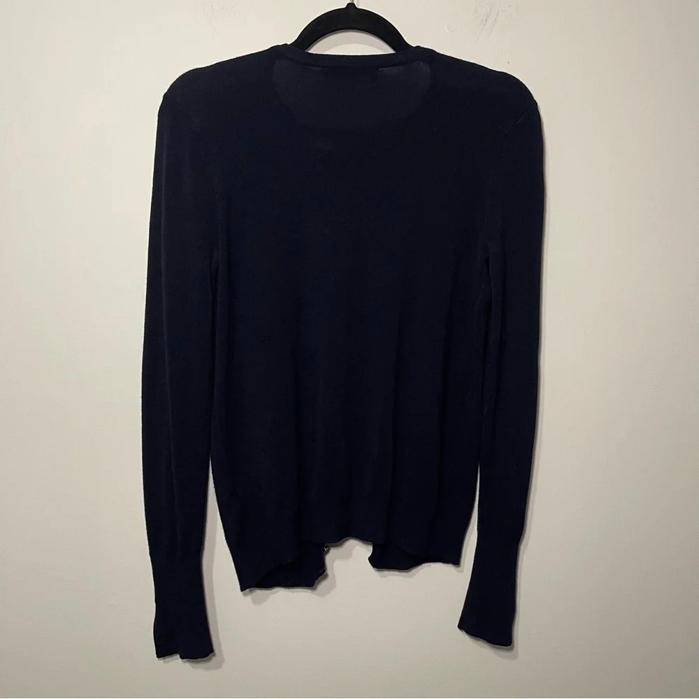 Zara women’s Knit Navy Button Front Cardigan Sweater with Sleeve cuts in Size M - Picture 8 of 10
